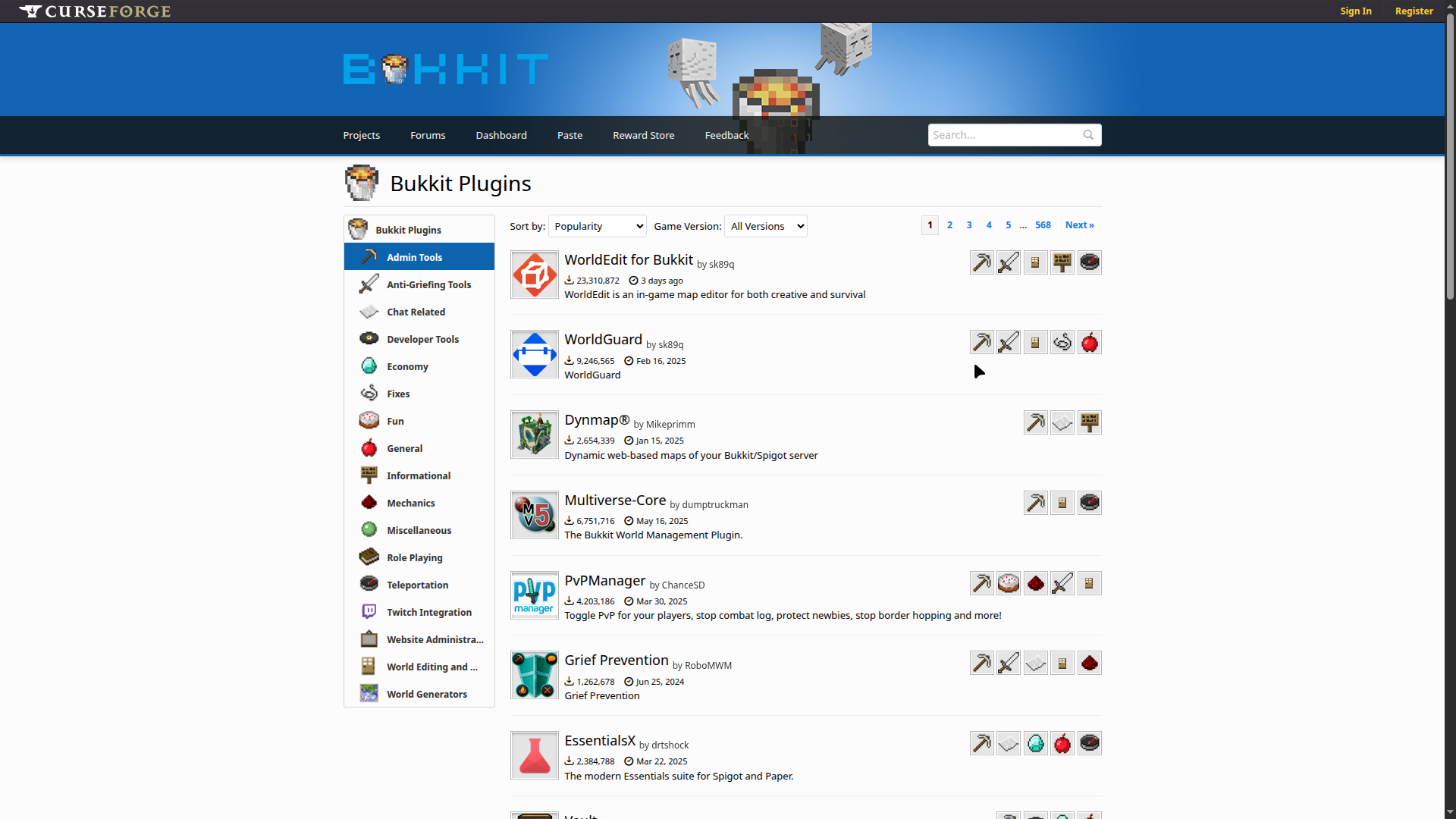 The Bukkit website has pages dedicated for Admins and Anti-griefing plugins