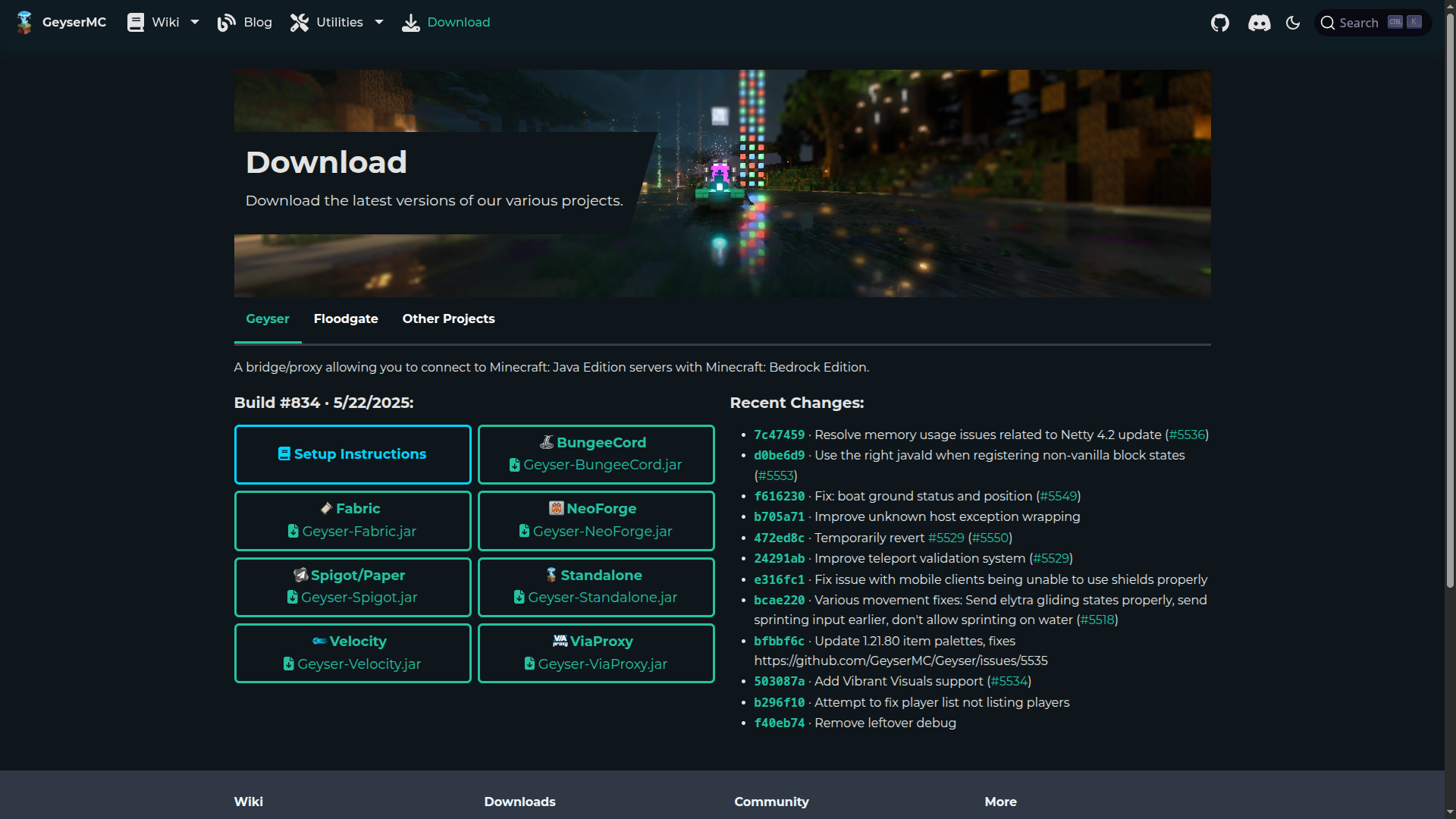 The GeyserMC project homepage